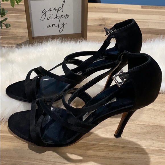 Manolo Blahnik Black Satin Strappy Heels - Picture 3 of 7